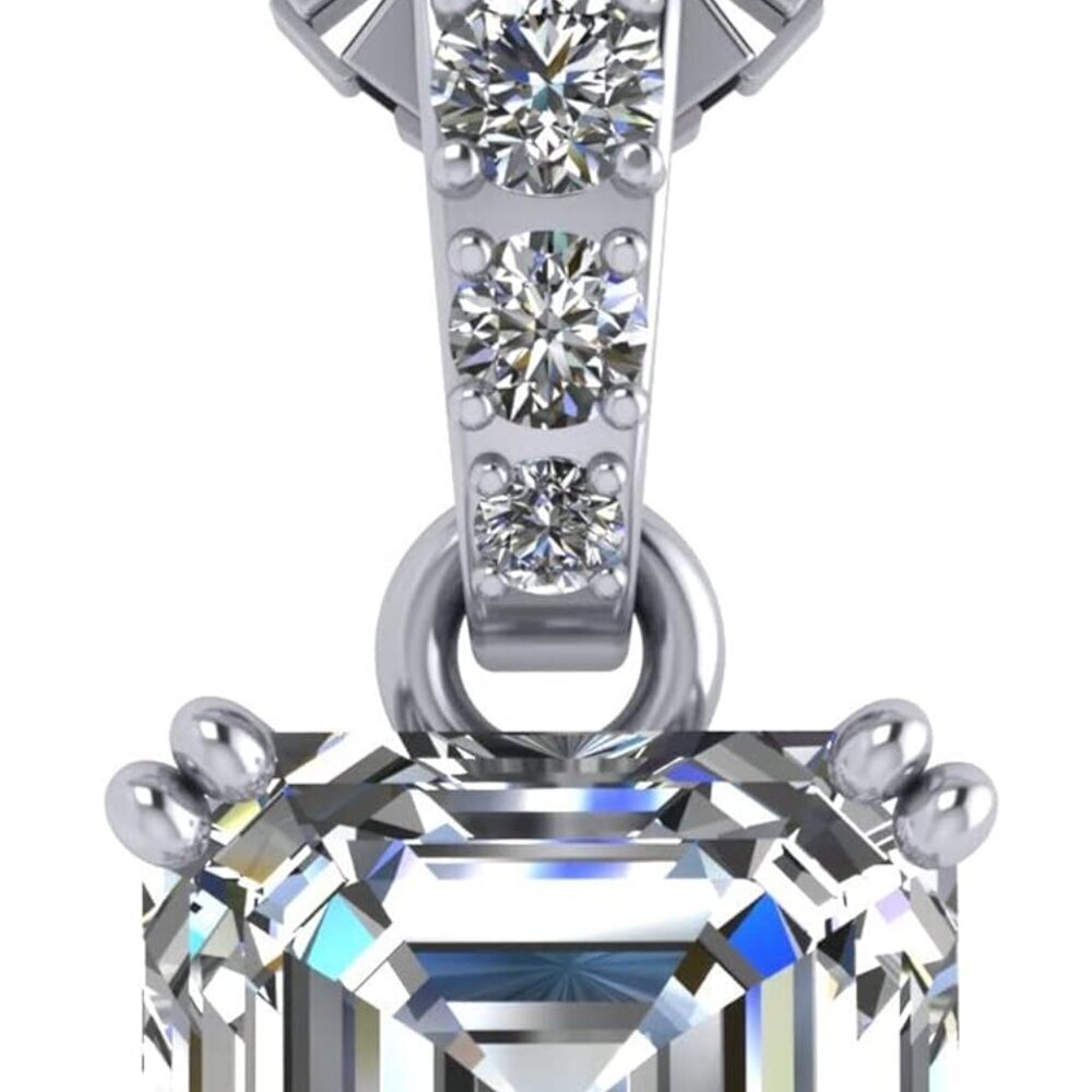 Asscher Cut CZ Necklace Sterling Silver 7mm Simulated Diamond Pendant Women